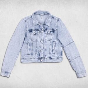 Free People Rumors Denim Jacket Womens S Blue Stone Wash Cropped Streetwear Boho